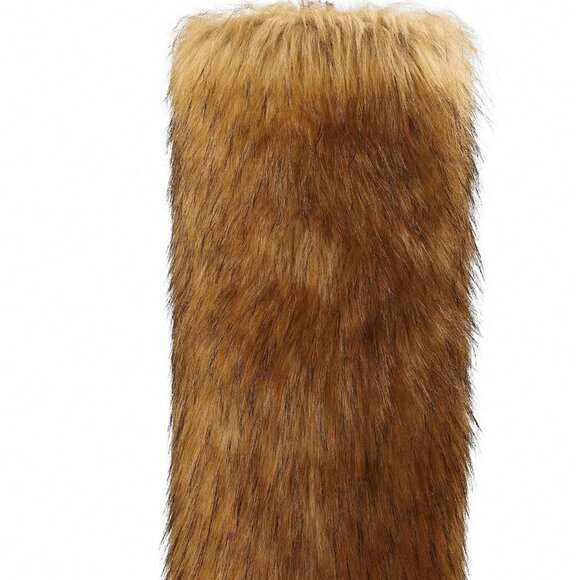 Brown tones Women's  Knee High Faux Fur Stiletto Heel Boots - Picture 5 of 6